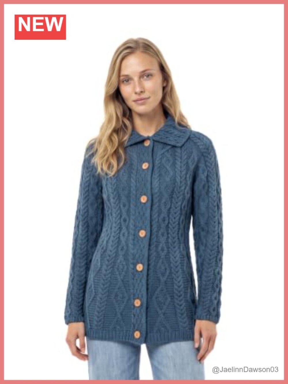 Merino Wool Flared Cardigan Diamond Stitch Irish Made Button